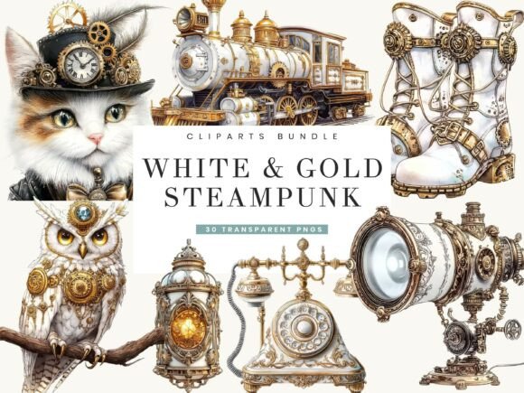 Download White and Gold Steampunk Clipart - Steampunk clipart Collection